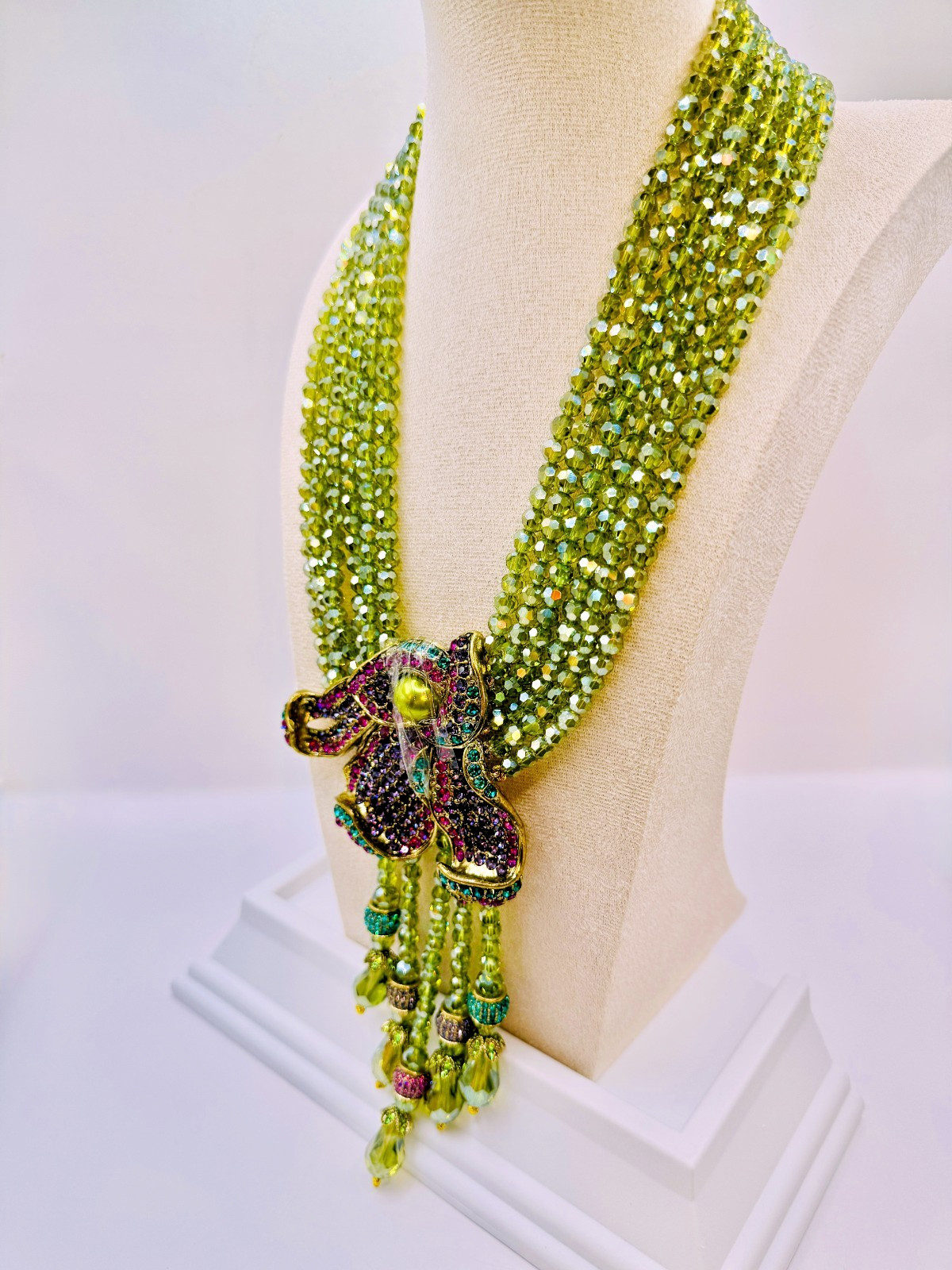 HEIDI DAUS Swarovski’s Peridot Crystal Beads Statement Necklace “Cala Lilly” NIP