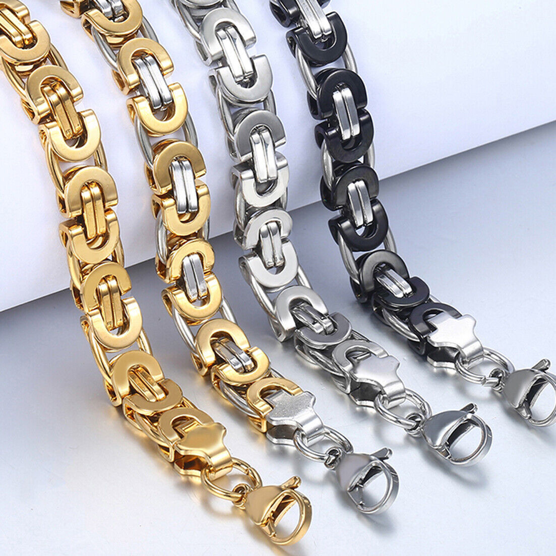6/8/11mm Men’s Flat Byzantine Chain Necklace 316L Stainless Steel 8″-40″ HOTSALE
