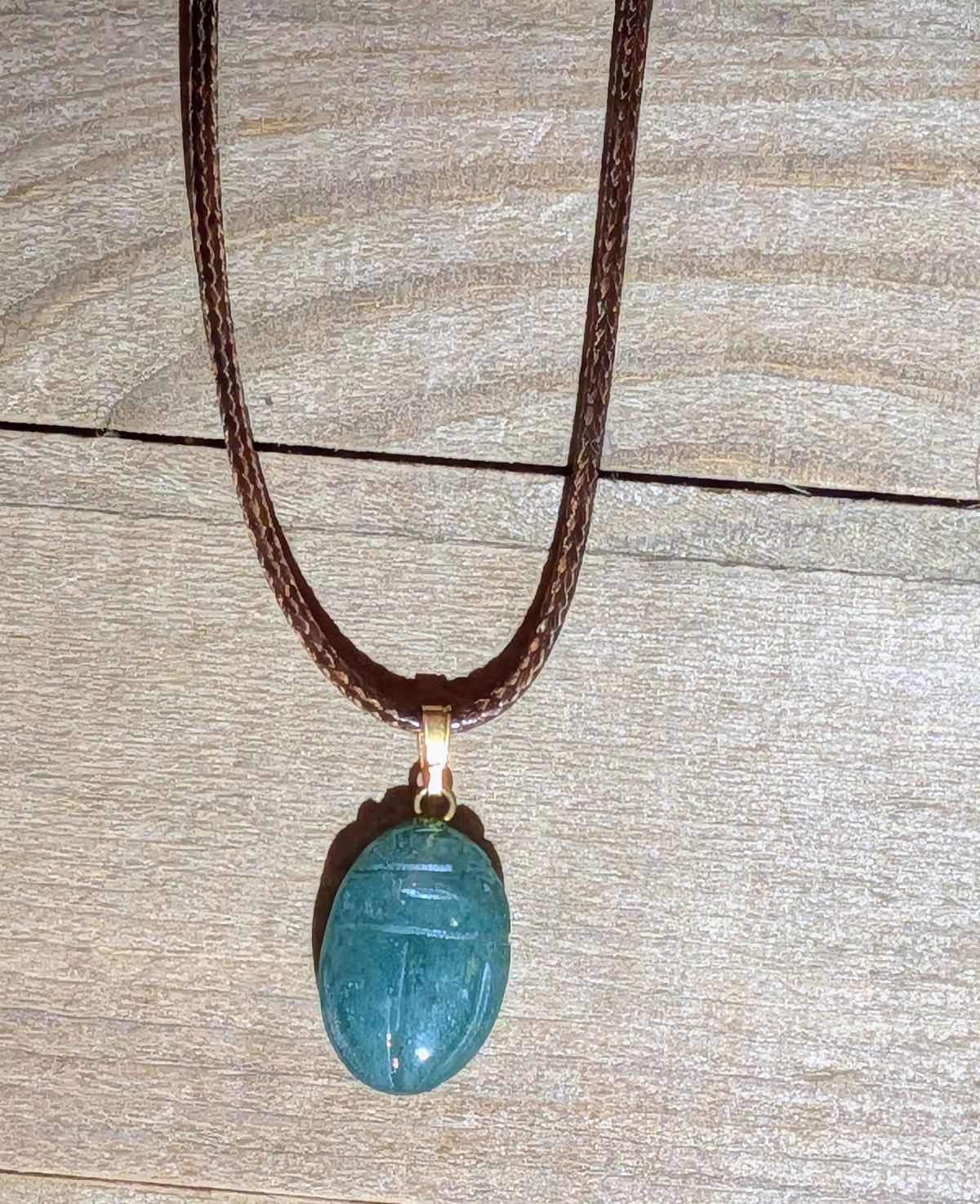 Green Aventrine ScarStlab Charm Pendant Necklace on Brown Cord,