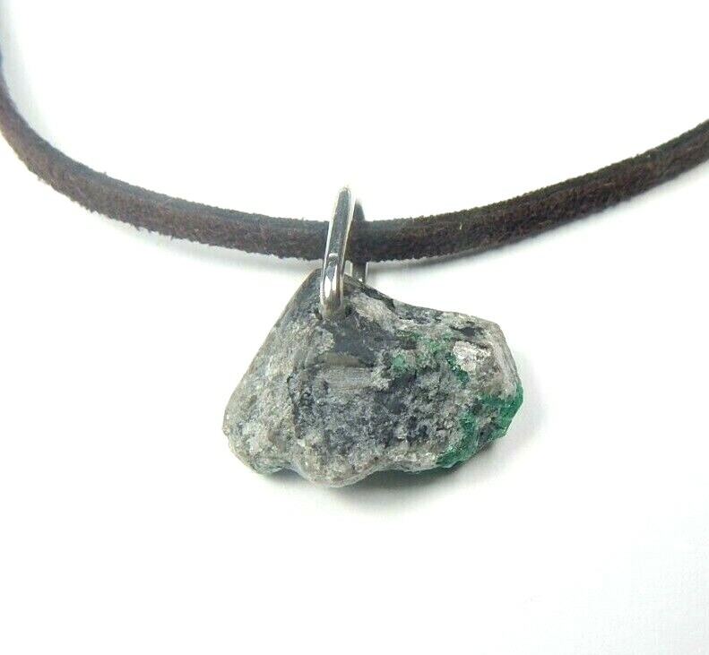Colombian Emerald Raw MineraL Beryl 12.00 Cts Silver- Leather Necklace Muzo Mine