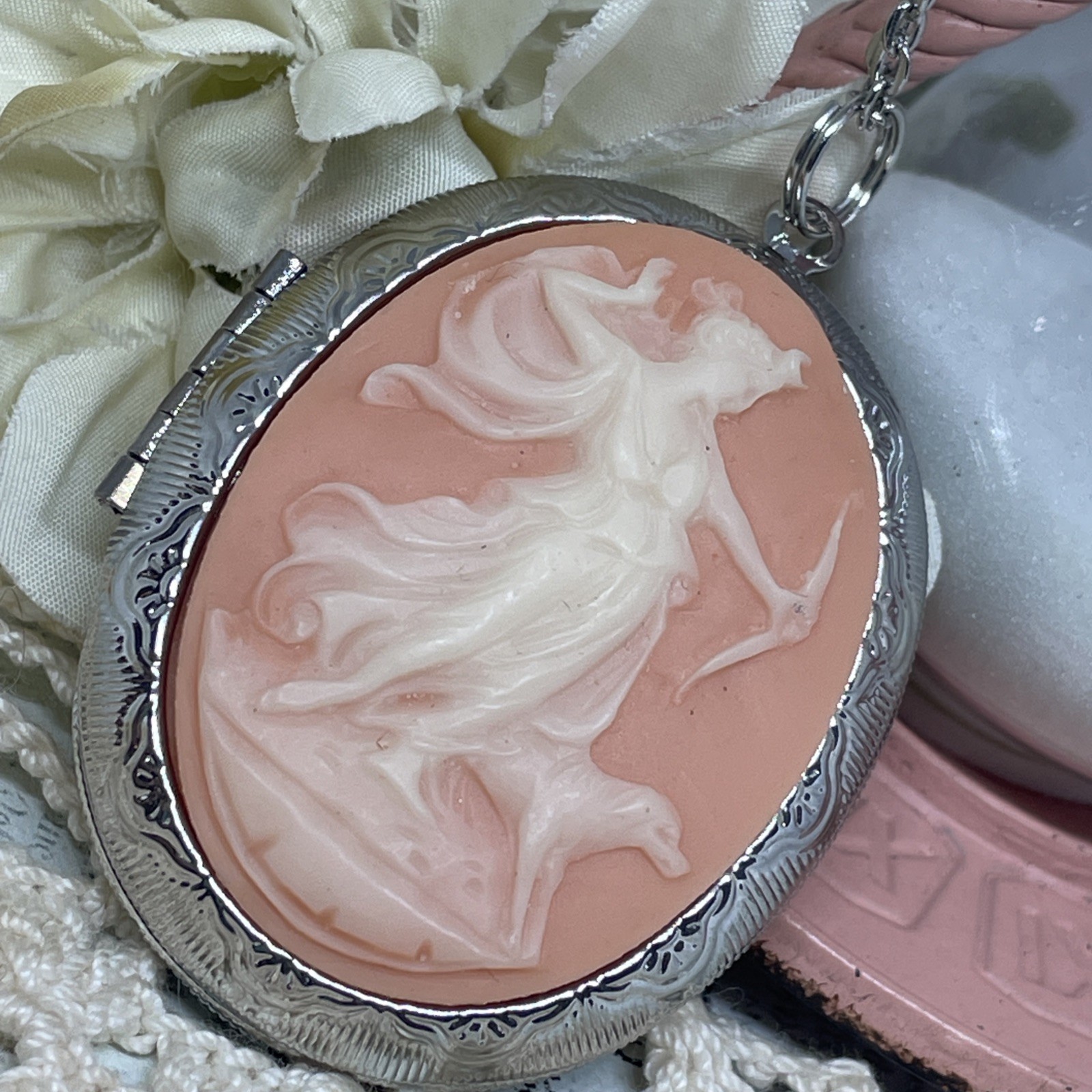 Peach Silver Anniversary gift birthday Aphrodite Roman ARTEMIS Locket Necklace
