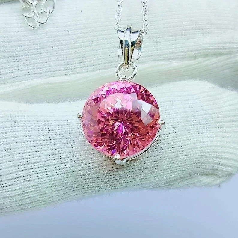 55.95 Ct Natural Brazilian Round Pink Zircon Pendant 925 Silver Gemstone