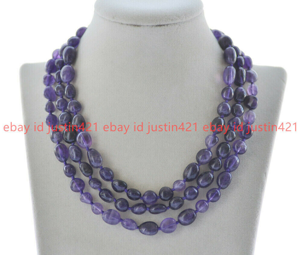 Natural 8-10mm Purple Amethyst Irregular Freeform Gemstone Bead Necklace 16-72”