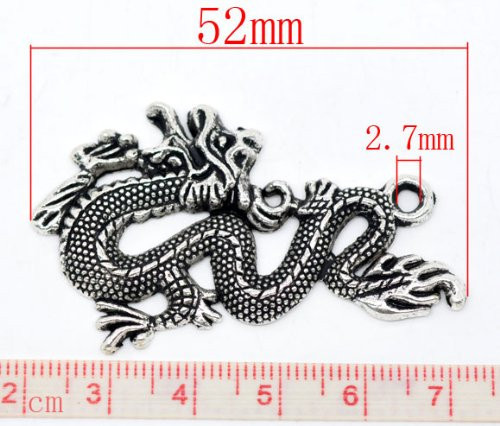 Silver Tone Dragon Charm Pendant for Necklace 52mm X 32mm
