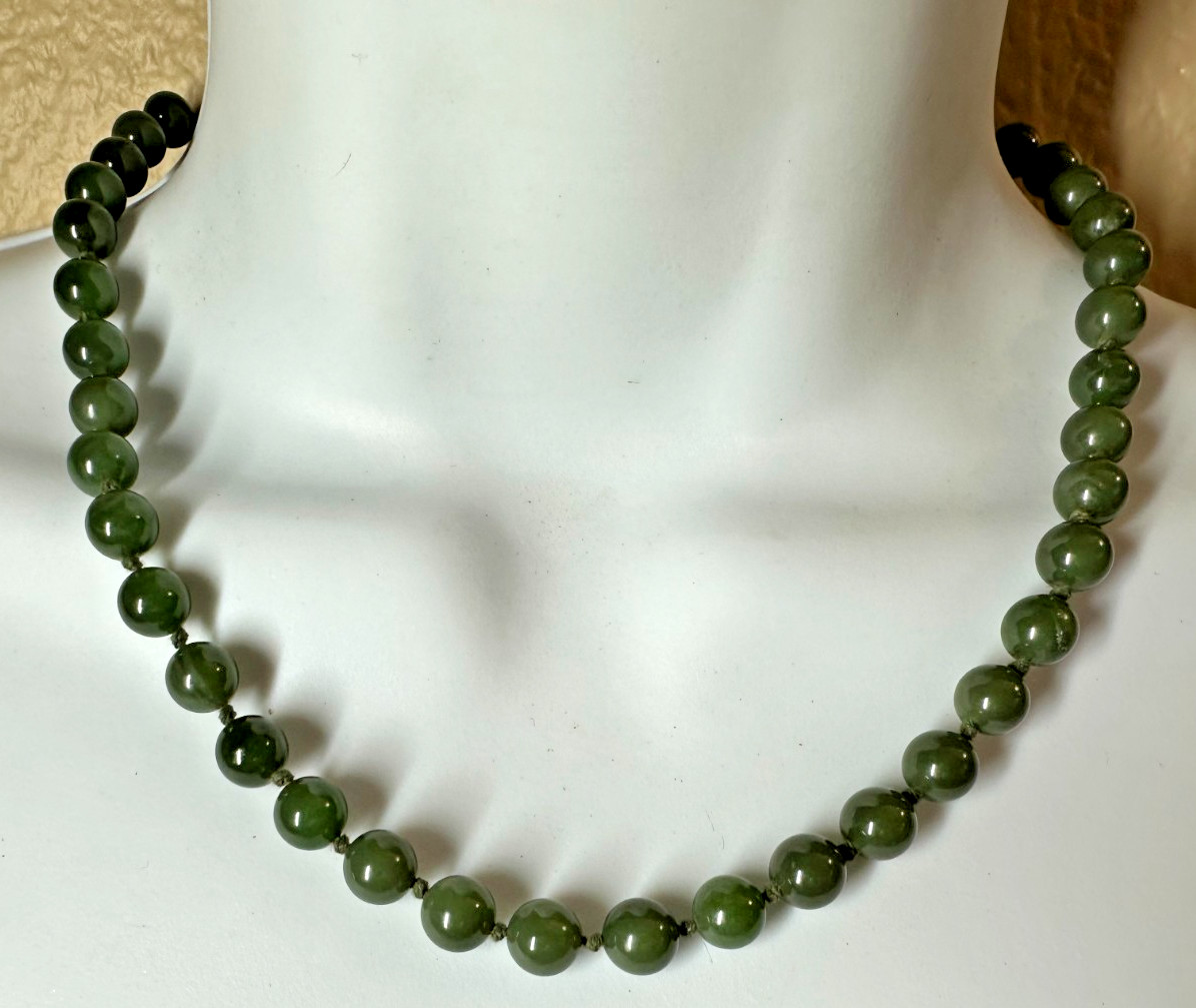 8mm Round Genuine Natural Green Jade Stone Women’s Necklace Jewelry Choker 18″