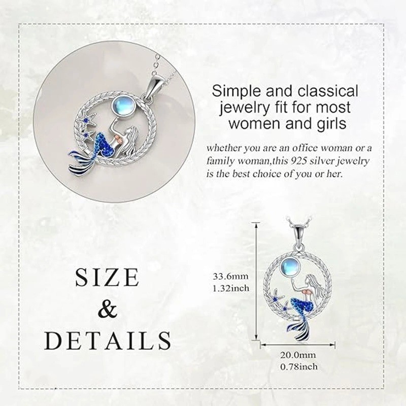 Mermaid Necklace Moonstone Mermaid Pendant Pave CZ Gifts For Her