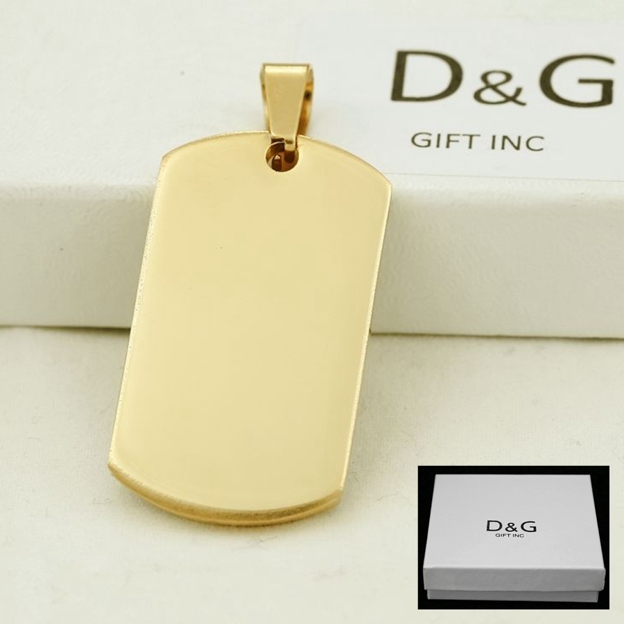 DG Men’s Stainless Steel 43mm DOG TAGS Charm Classic Pendant Gold plated +BOX
