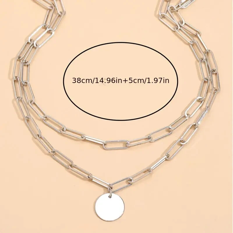 Golden Fashion Unique Punk Chic Double Layer Round Pendant Necklace Adjustable
