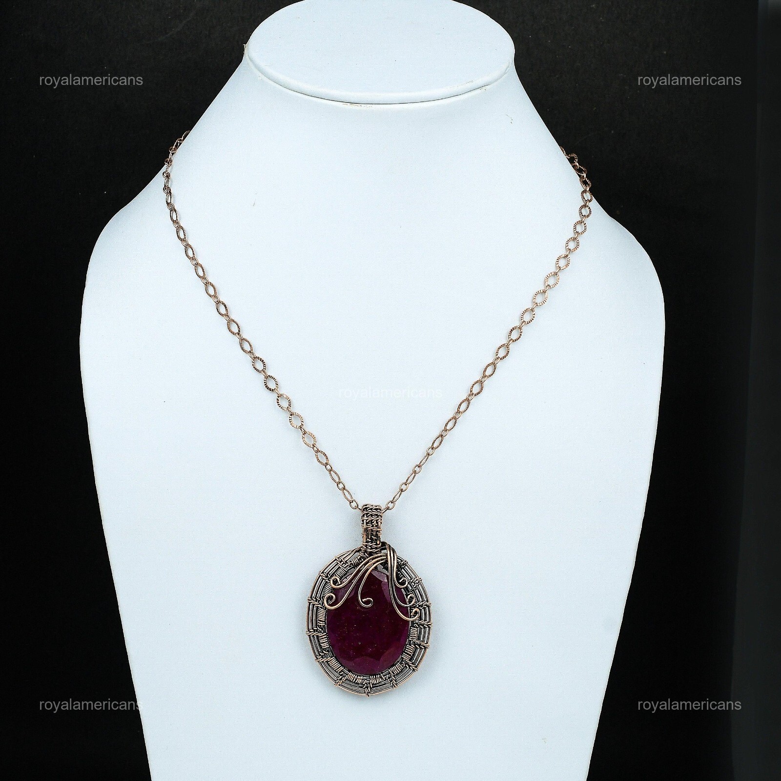 Kashmir Rubi Gemstone Wire Wrapped Pendant Handcrafted Copper Jewelry 2.52″