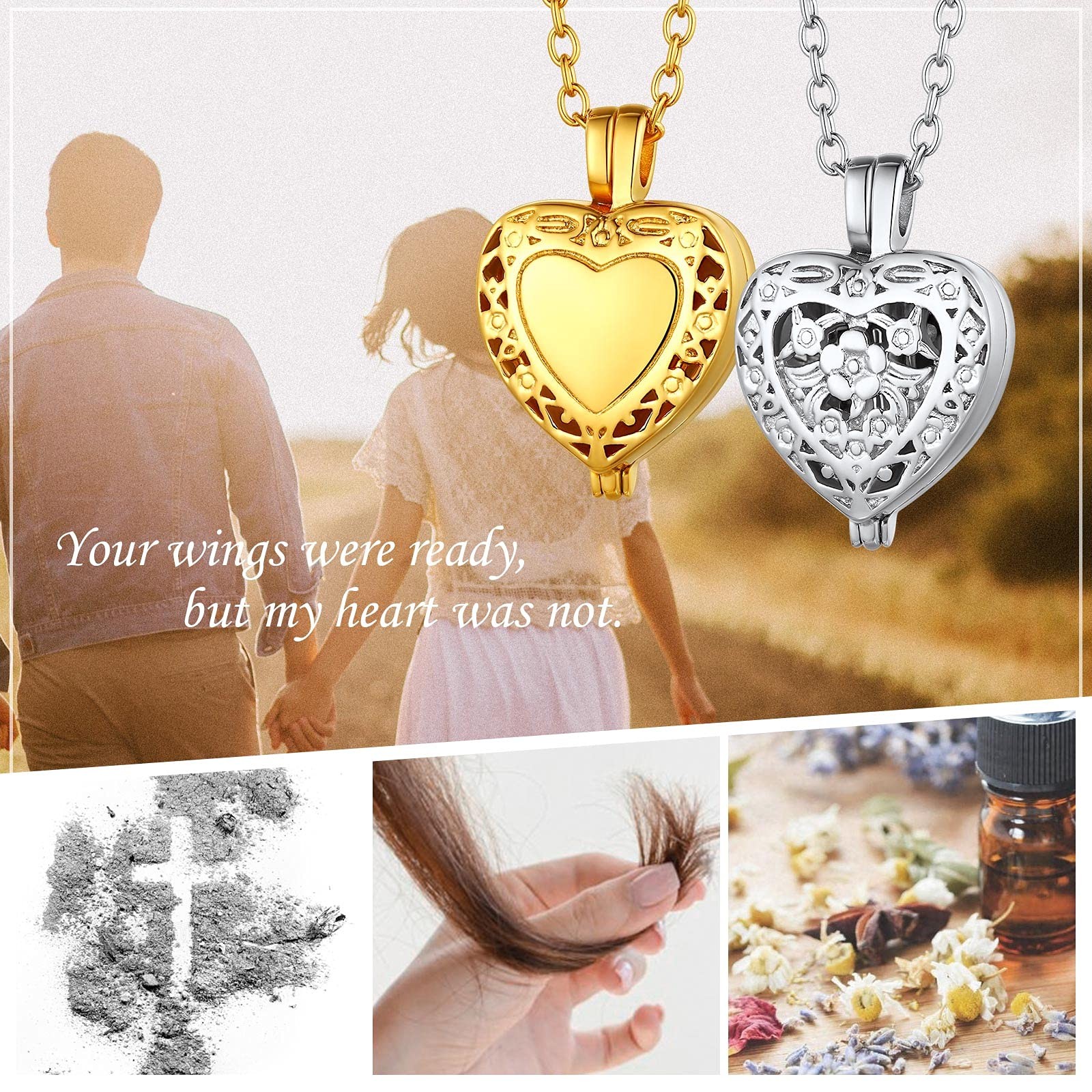 Vintage Urn Necklaces for Ashes Heart Locket that Hold Hairs Human Ash 18K Go…
