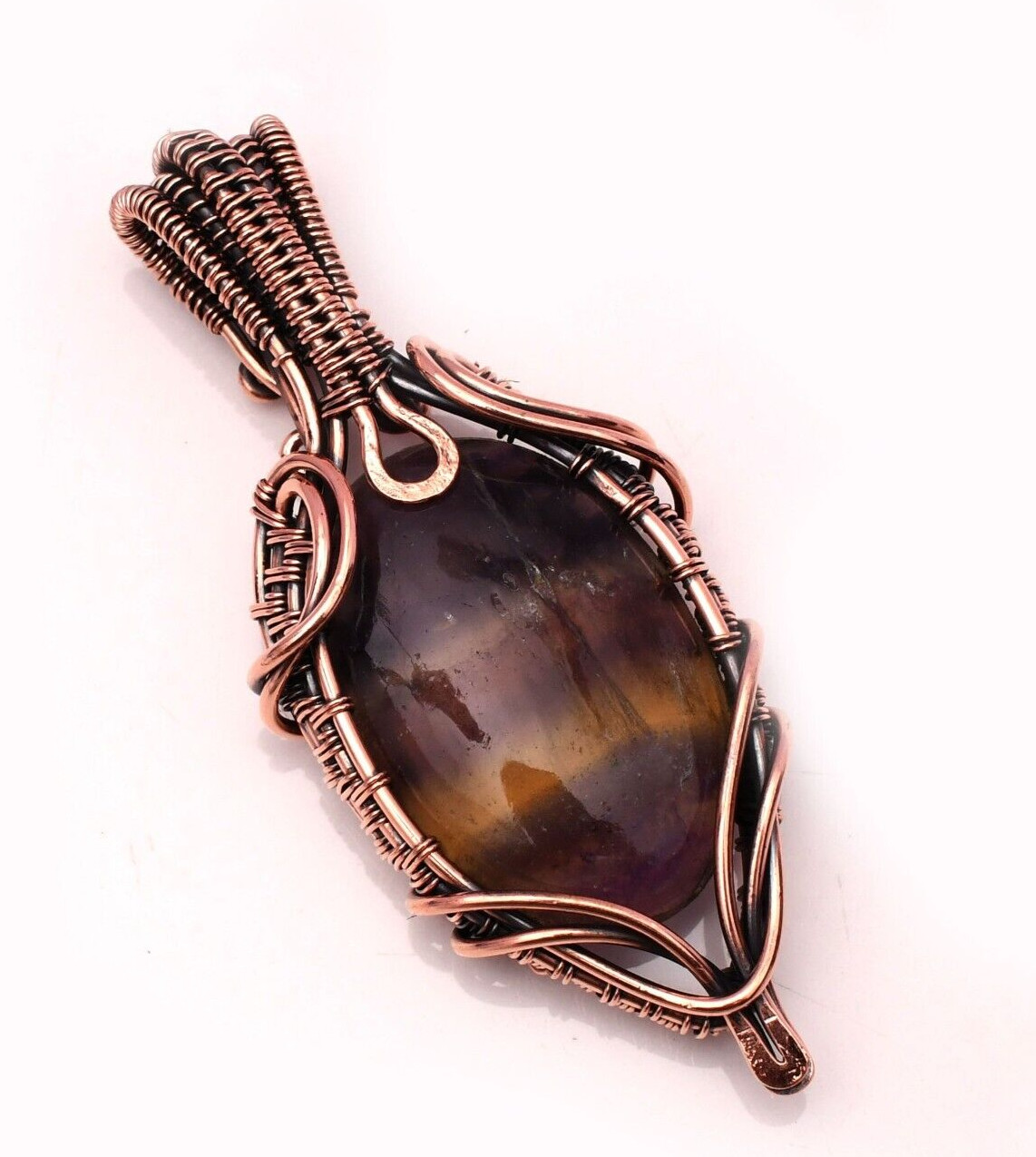 Natural Fluorite Pendant Copper Wire Wrapped Handmade Jewelry Pendant 2.15″