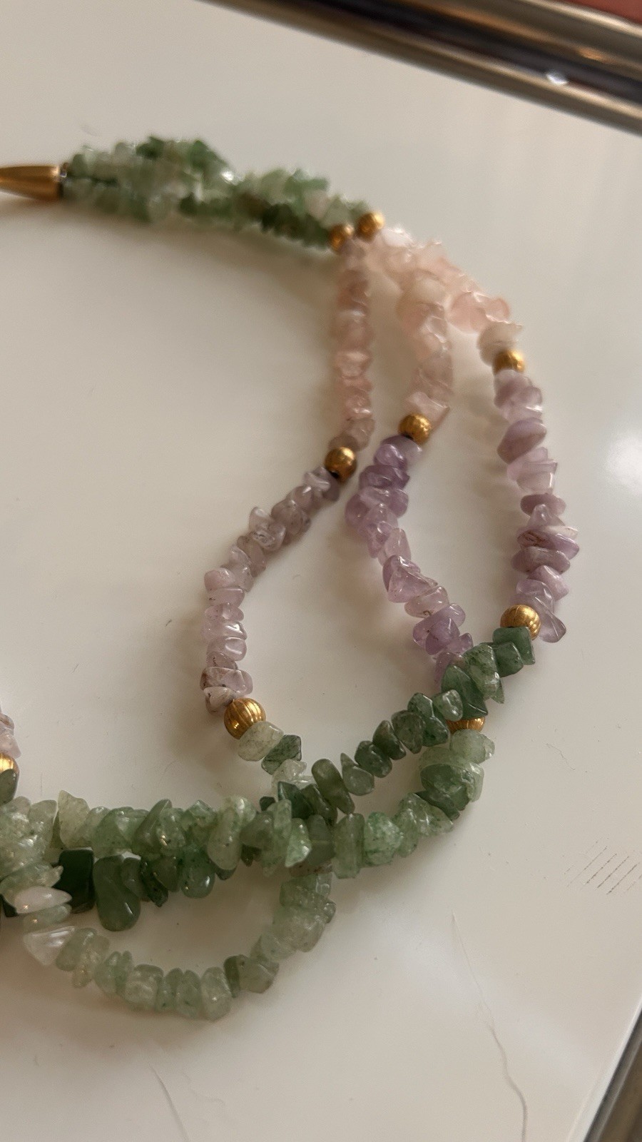 Multistrand Assorted Gemstone Quartz Chip Bead Necklace, Hook Clasp 18 in