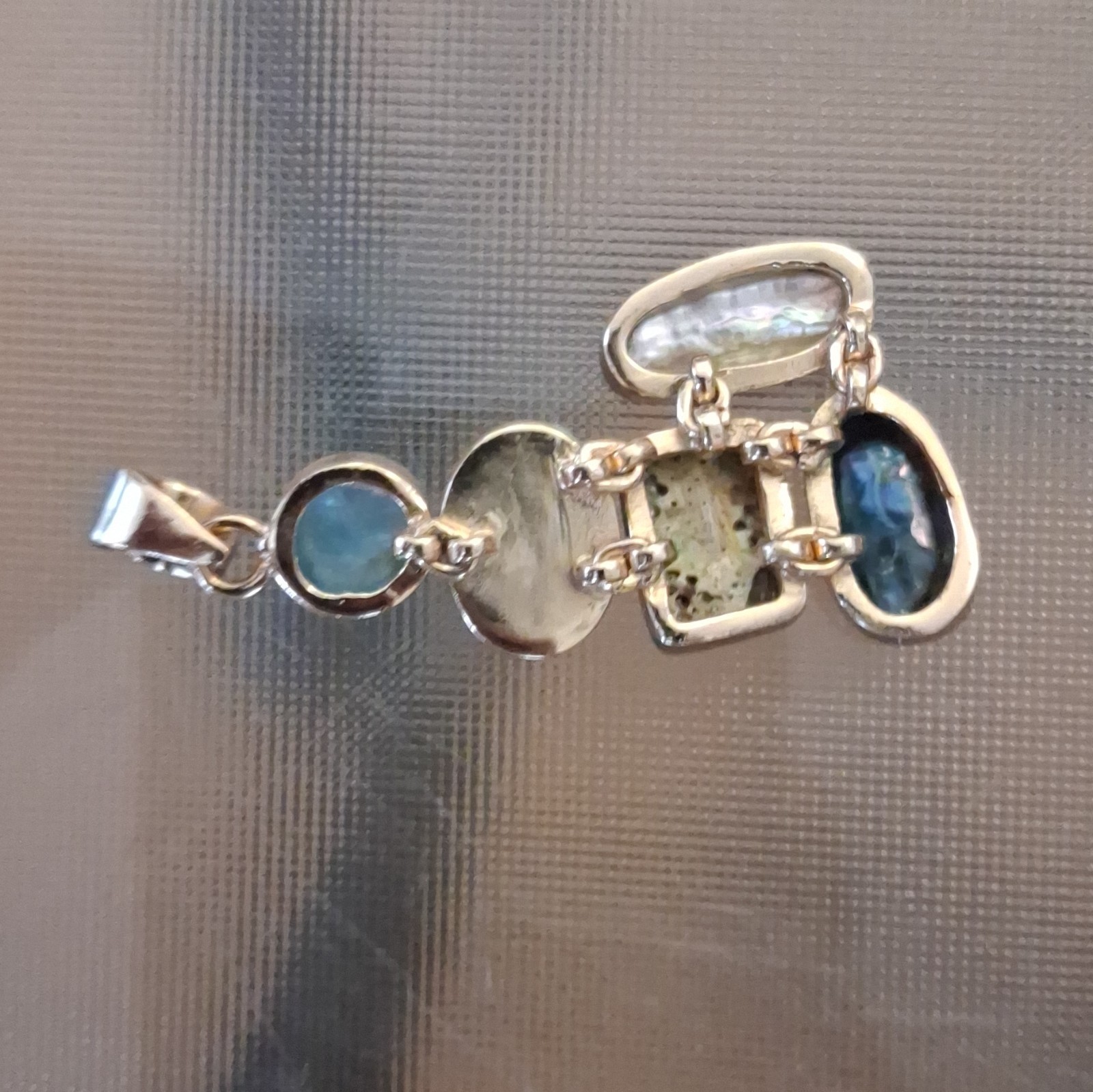 Silver Tone Asymmetrical Charm Pendant w/ Bail Blue & White Cabochon 5 Stone