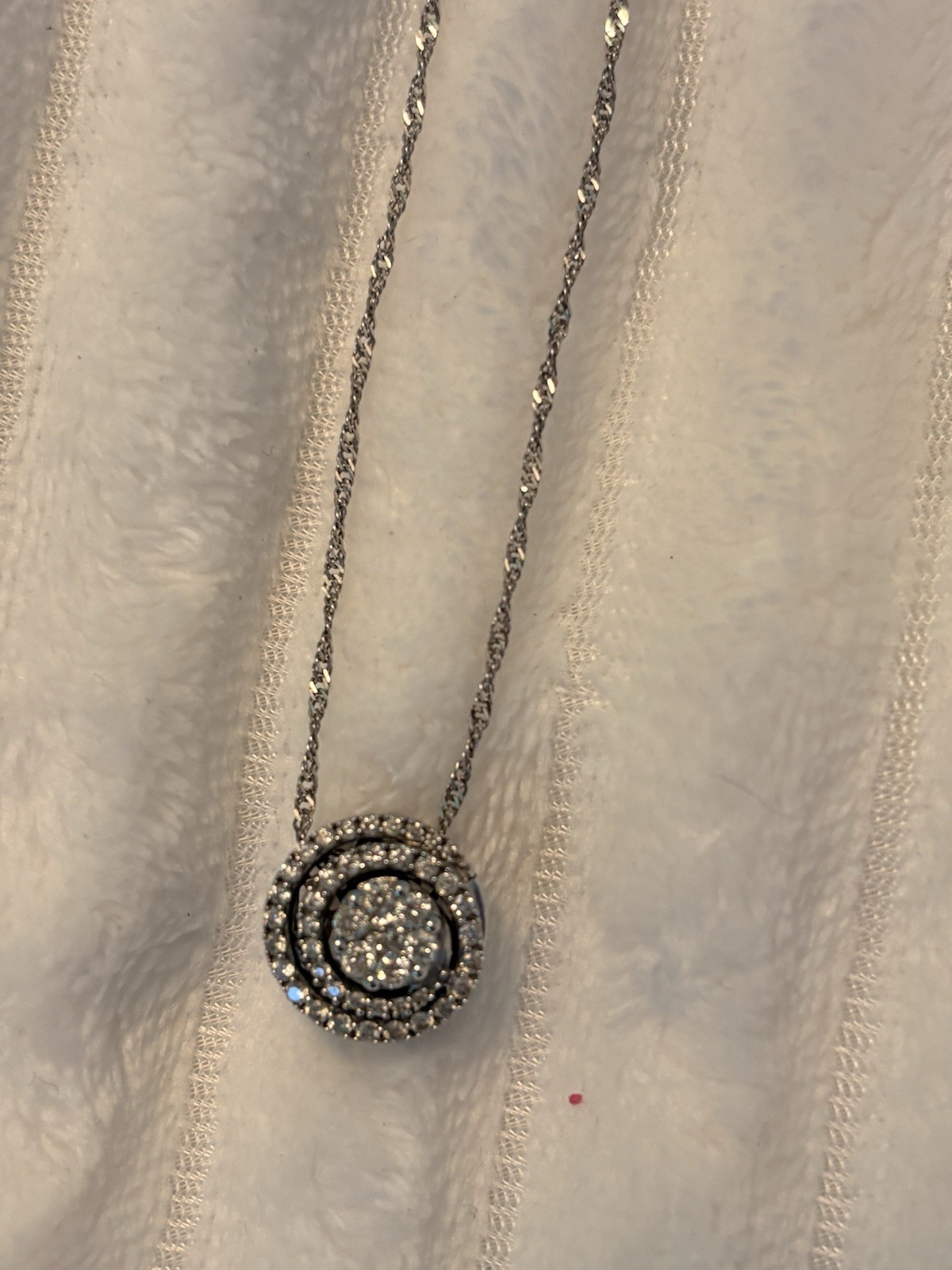 14K White Gold 3/4 CTW Diamond Halo Cluster Pendant Necklace 18” Round Zales