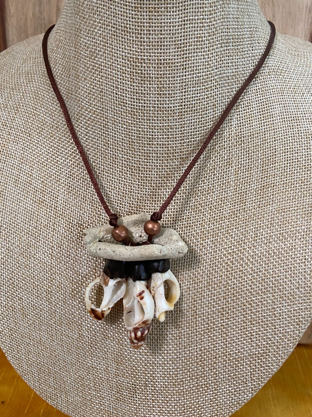 Handcrafted Coastal Coral and Shell Pendant Necklace with Copper Accent