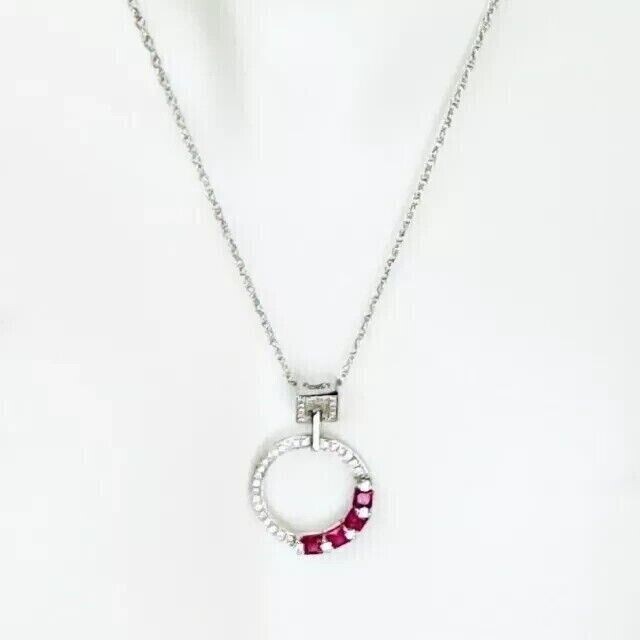 Princess Cut Simulated Pink Ruby Women’s Round Pendant In 14k White Gold Plated