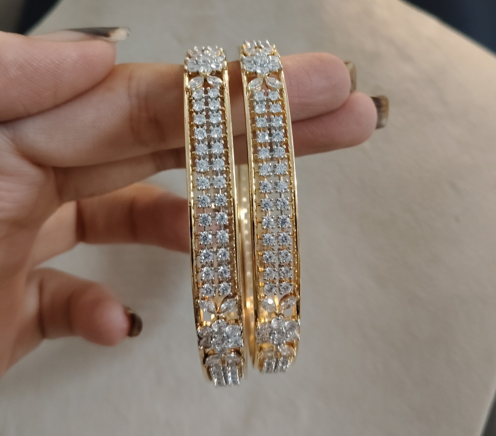 Anjum Elegant Floral Diamond Style Openable Bangles Roz Jewellers.