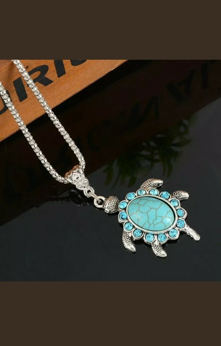 Tibetan Silver Turquoise Turtle Pendant Necklace