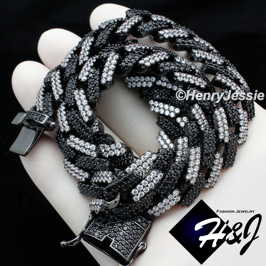 7.5″-30″MEN 14K GOLD/SILVER/BLACK PLATED ICY CZ 14MM MIAMI CUBAN CHAIN NECKLACE