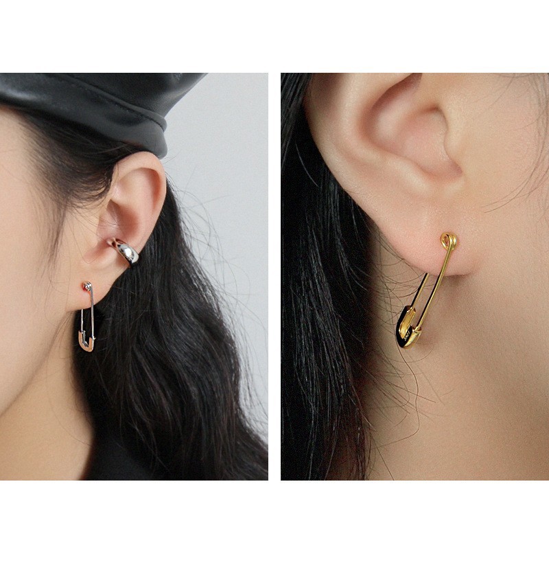 Paperclip Safety Pin Dangle Earrings Hoop Drop Gold Plated S925 Sterling Silver