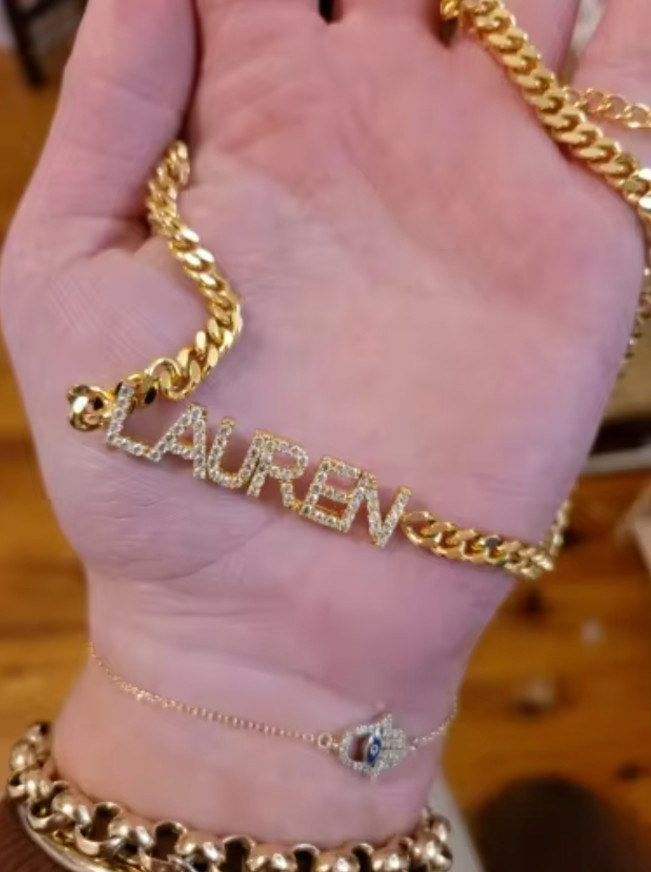 Custom Name Cubic Zirconia Letters Necklace Cuban Chain Jewelry Stainless Steel