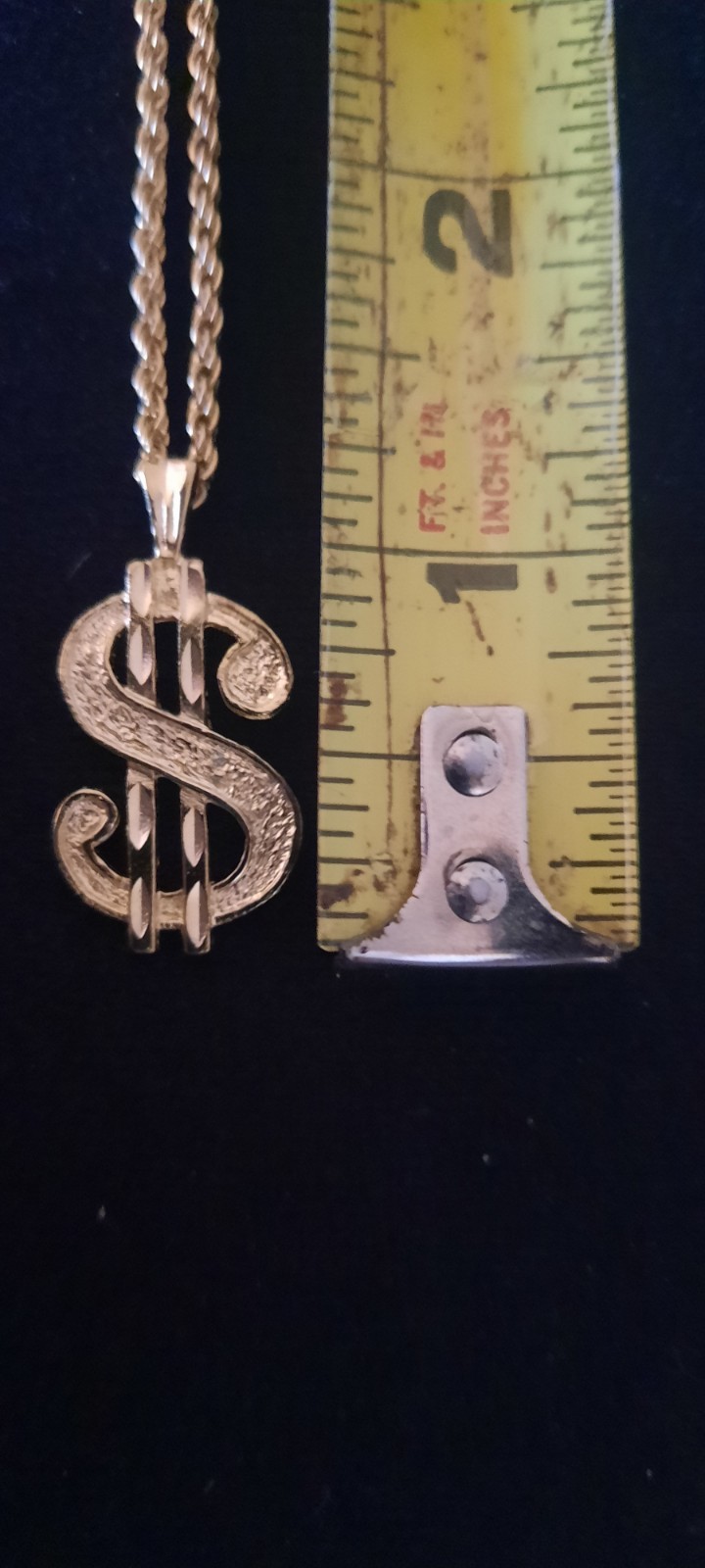 Dollar Sign Pendant 1 1/4″ w Sparkling Rope Chain Fashion Necklace 18″ Gold Tone