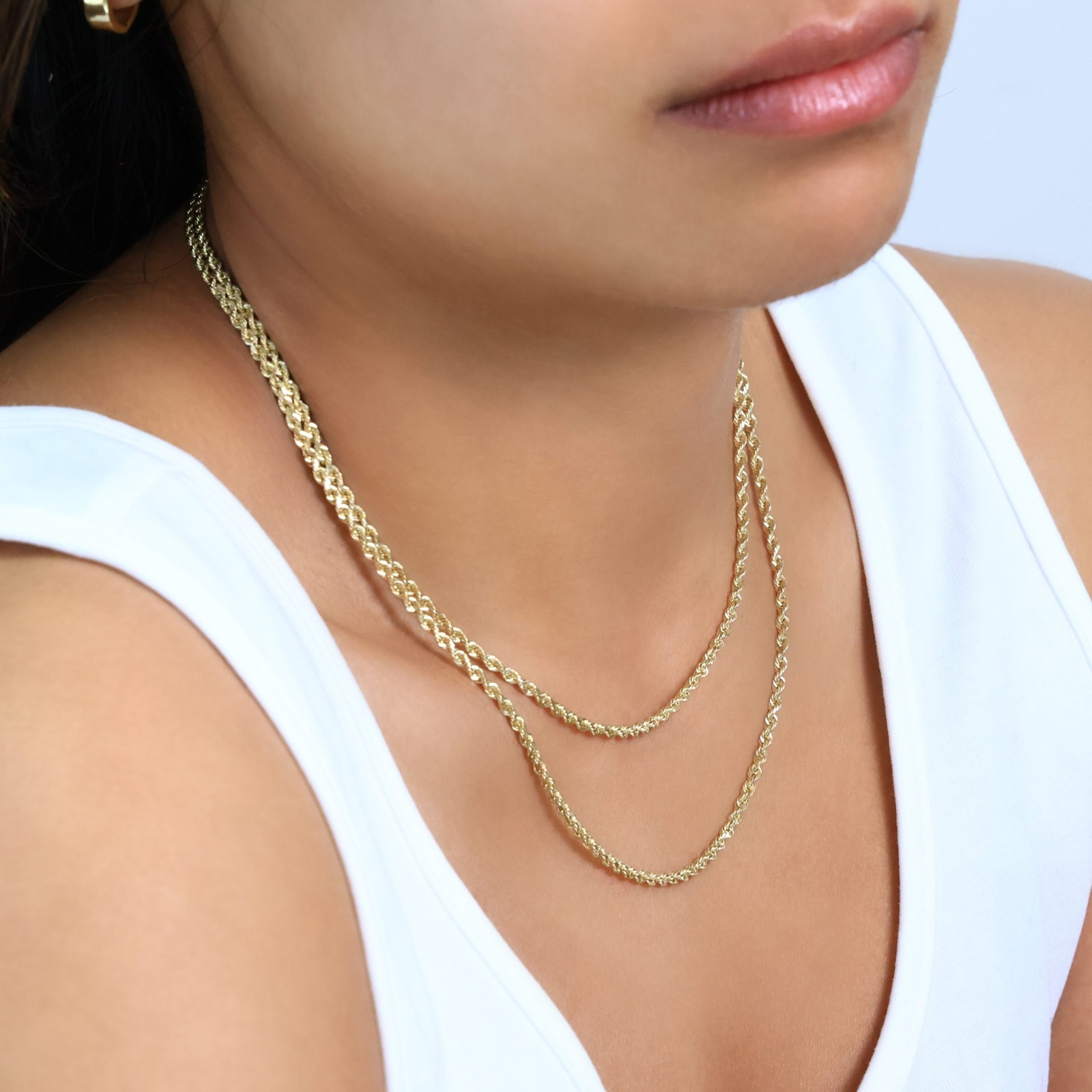 18K Yellow Gold Solid Mens 2.5mm Diamond Cut Rope Chain Italian Necklace 24″