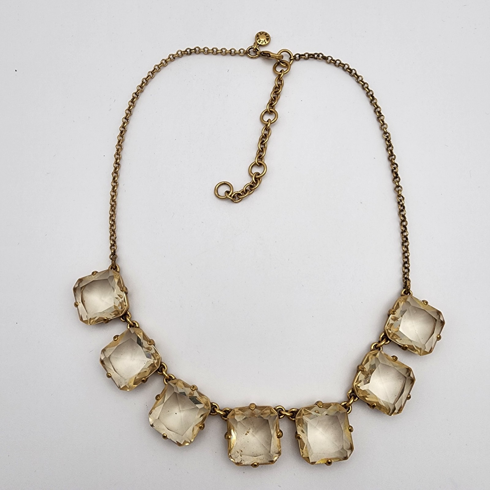 J Crew Retired Champagne Glass Crystal Cushion Cut Statement Collar Necklace