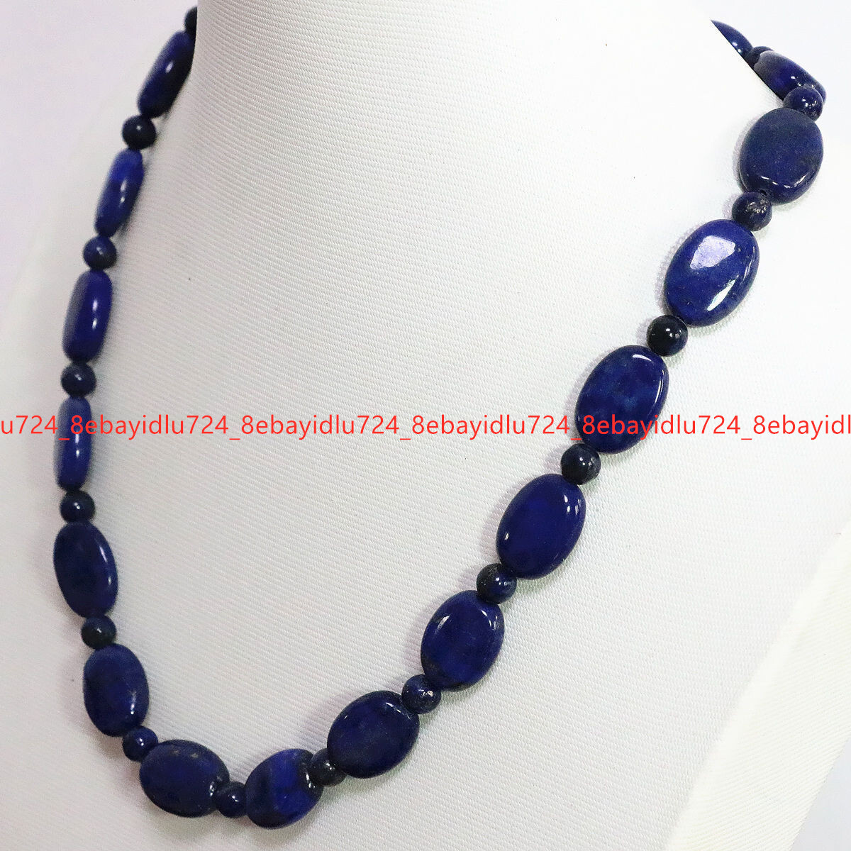 Natural 13x18mm Oval &6mm Round Blue Lapis Lazuli Gemstone Beads Necklace