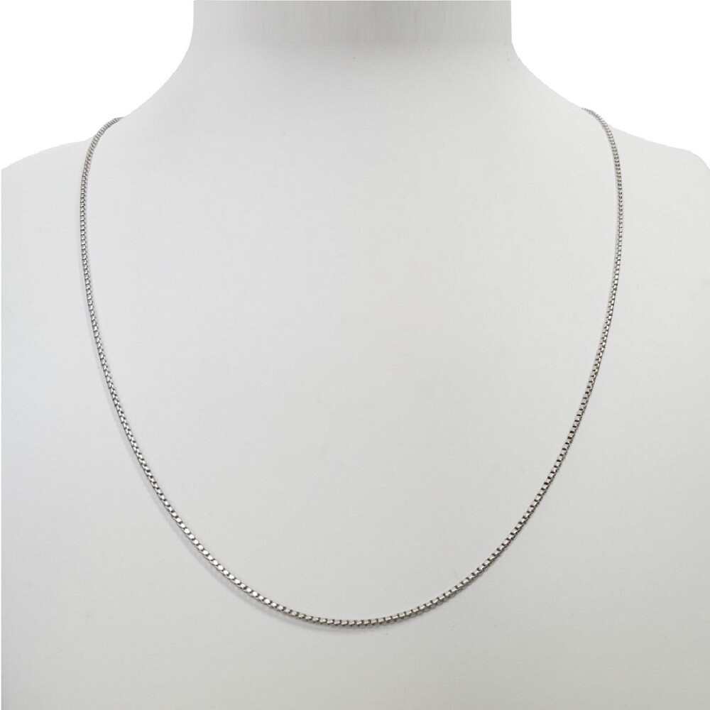 Sterling Silver Rhodium Finish DC ROUND BOX Chain Necklace, 1mm, 1.2mm, 1.5mm