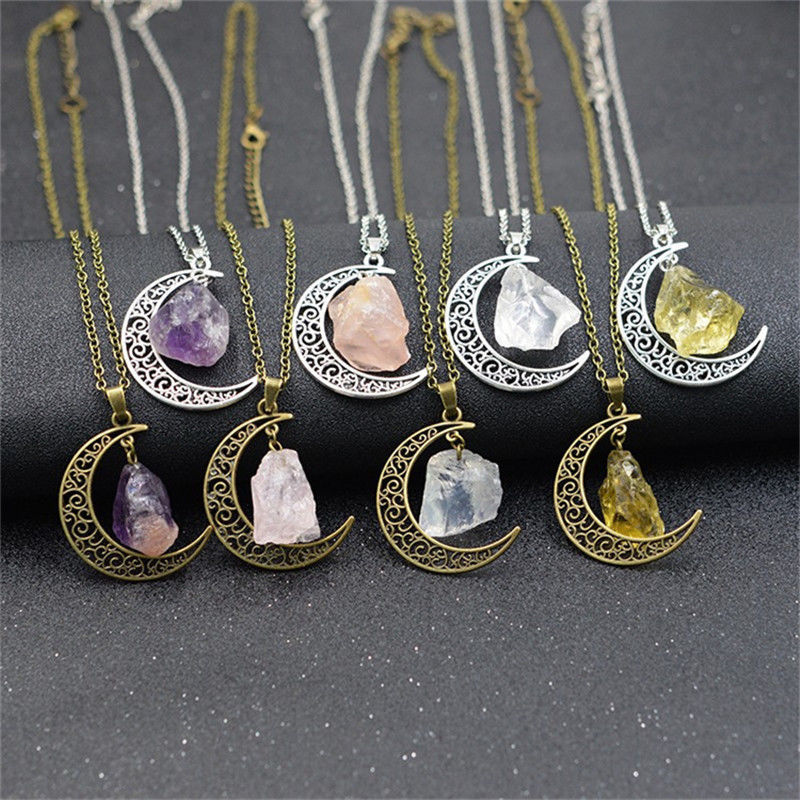 Bullet Shape Pendant Hexagonal Moon Chakra Crystal Quartz Pendants Necklace US