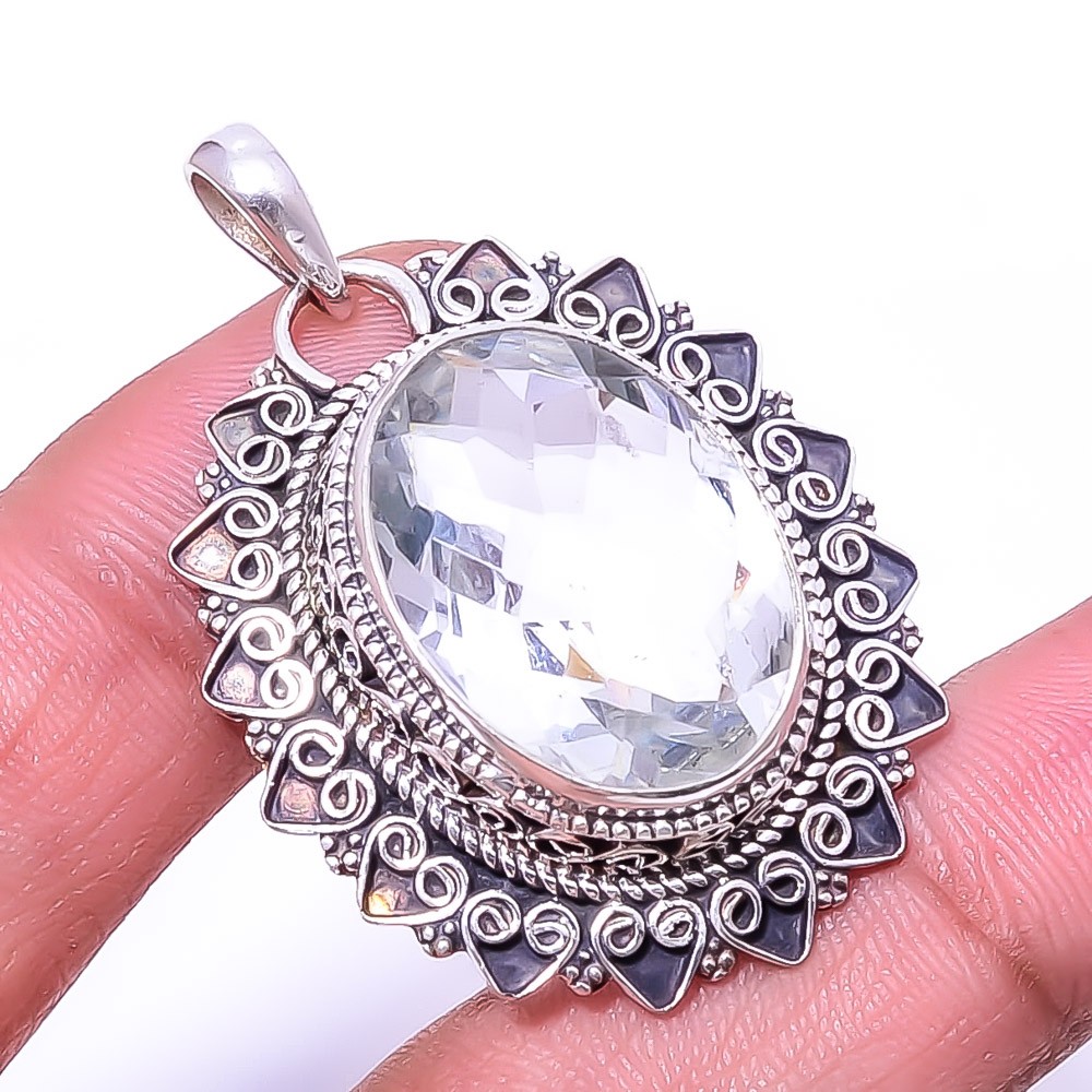 White Topaz Fine Art 925 Sterling Silver Jewelry Pendant 1.76″ P_9395_205_91
