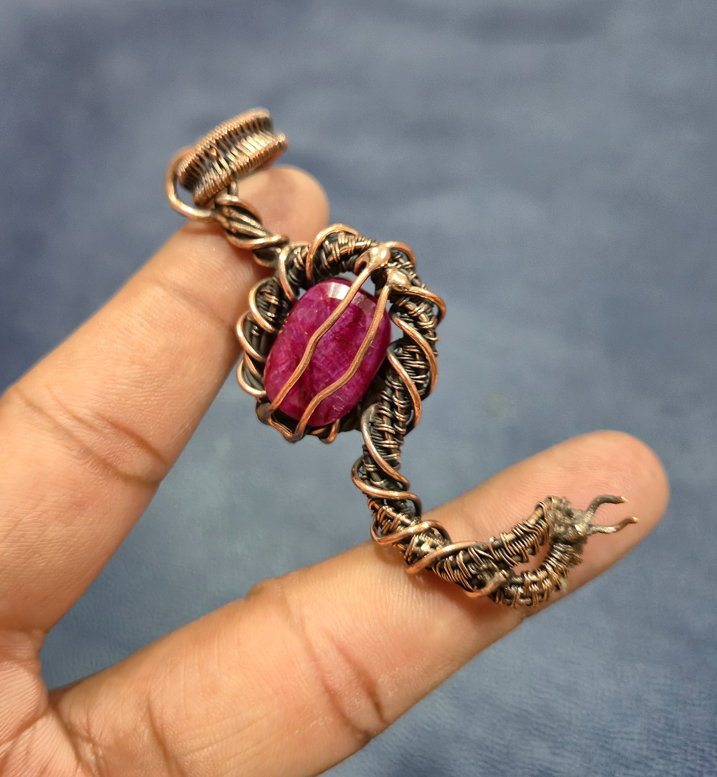 Faceted Kashmir Ruby Copper Wire Wrapped Jewelry Gemstone Handmade Pendant