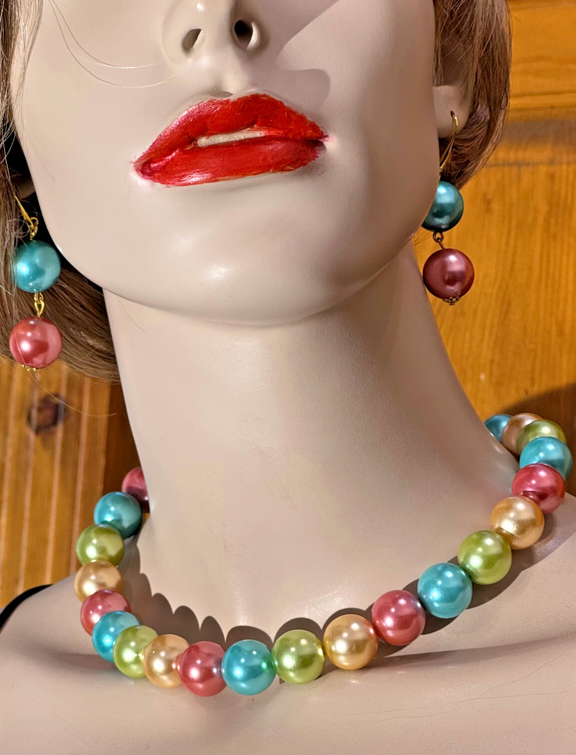 Pastel Color Glass Pearls Necklace/Earrings Set, Handmade in the USA