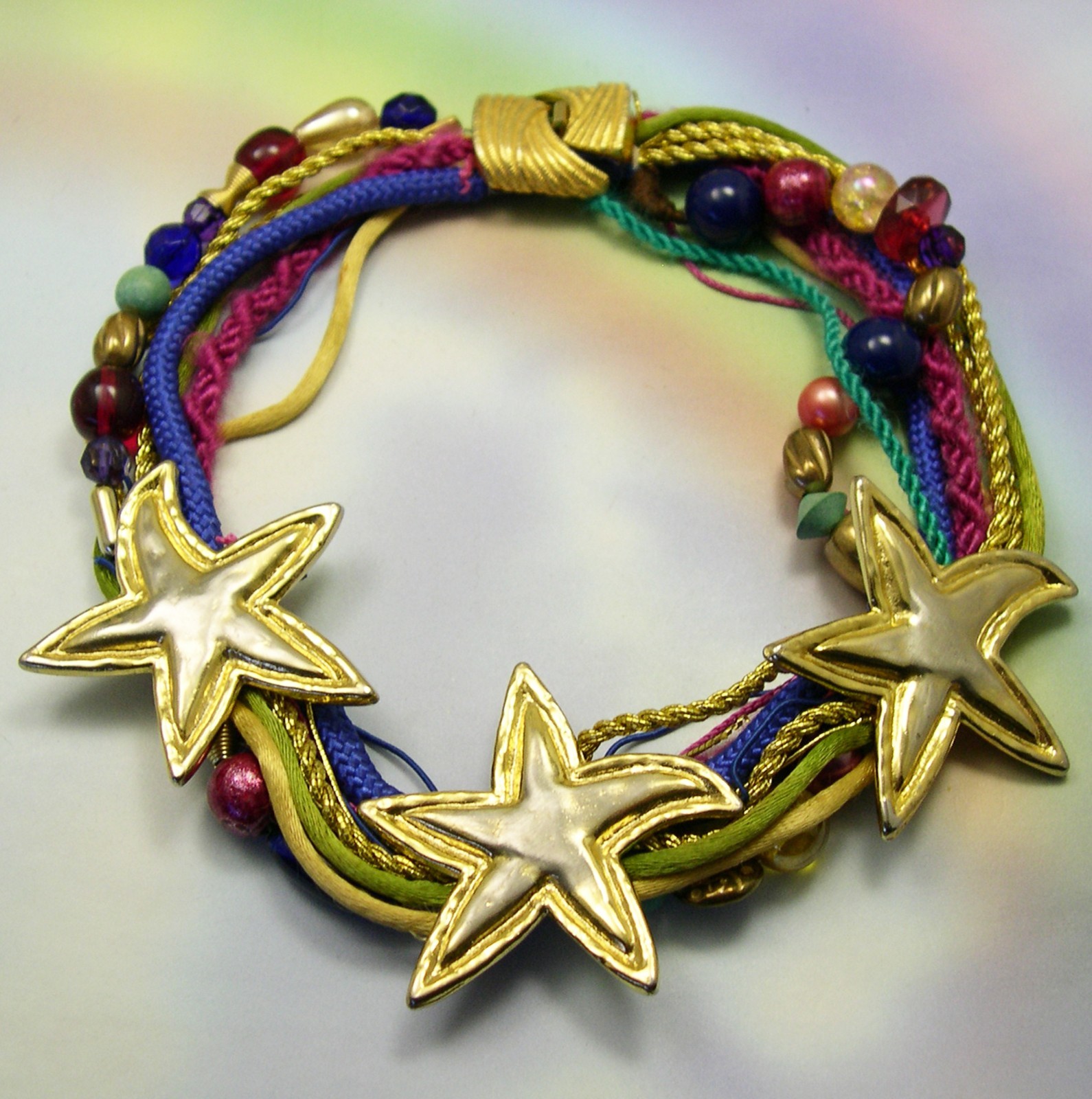 Vintage Starfish Necklace LONNIE LOVNESS Multi strand glass beads CHUNKY Boho