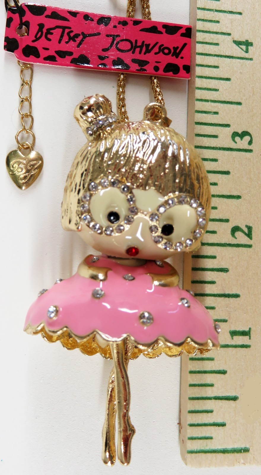 NWT-Betsey Johnson 3-D Pink Moveable Ballerina Pendant on Goldtone Necklace