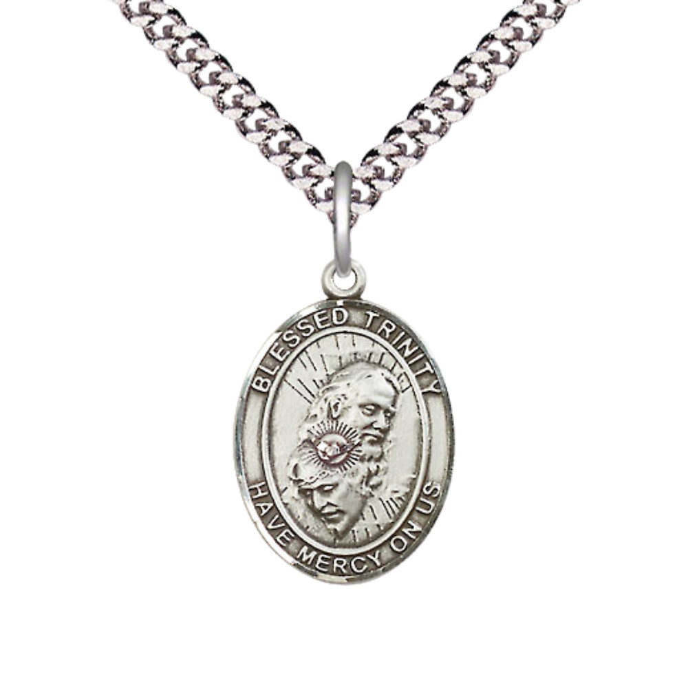 Medium Sterling Silver Blessed Trinity Medal Pendant 24″ Endless Chain Necklace