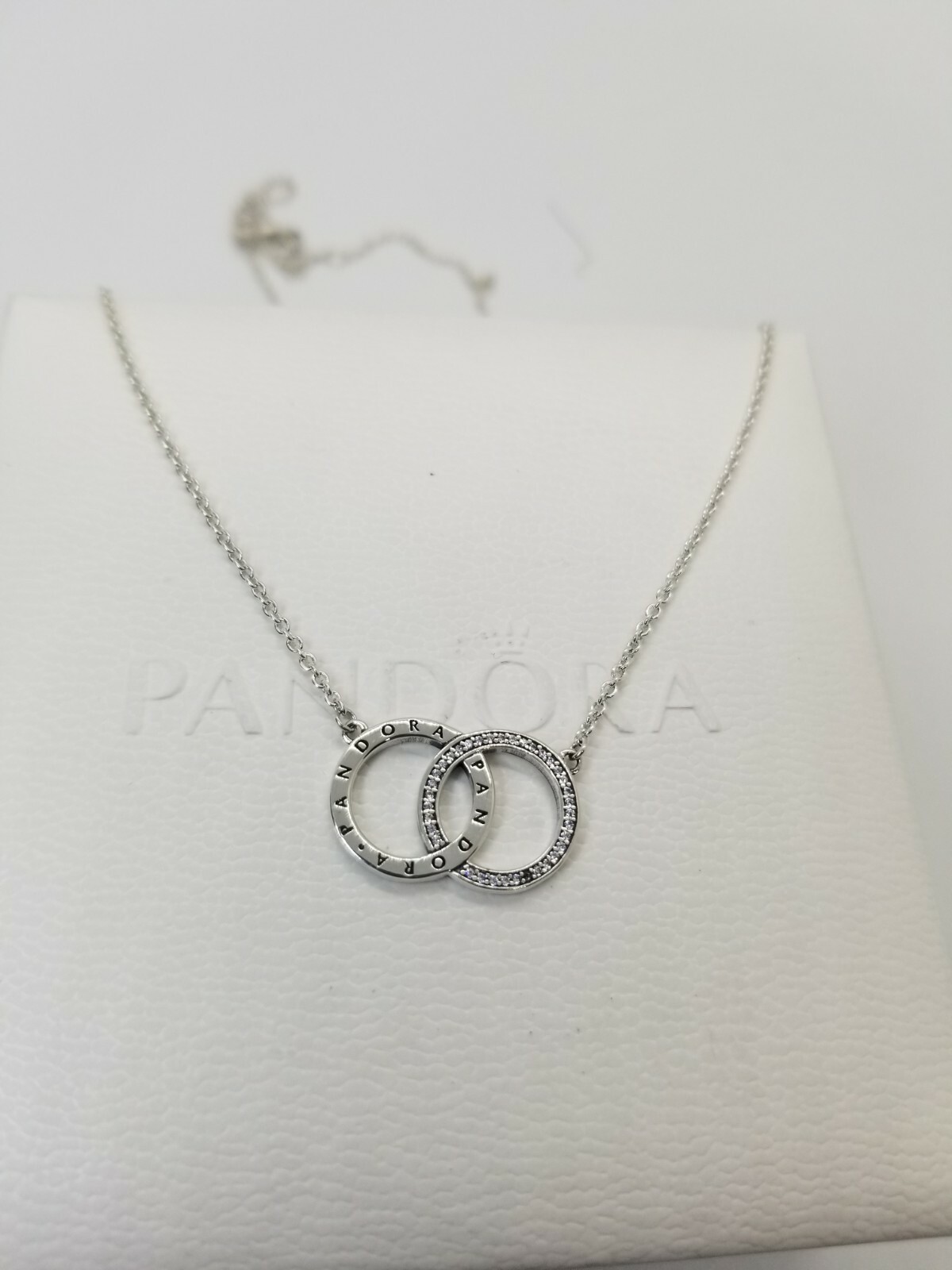 Authentic Pandora #396235CZ-45cm Pandora Circles Necklace with Clear CZ /POUCH