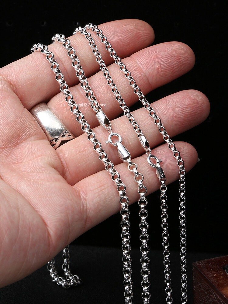 Pure Solid 925 Vintage Sterling Silver Necklace 3mm Rolo Link Chain 18-30inchL