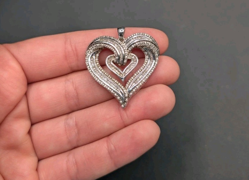 Sterling Silver 925 Rhodium Plated CZ Love Your Heart Pendant Great Mom Gift