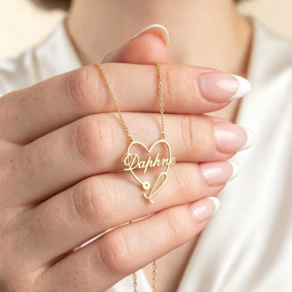 Custom Nurse Necklace with Heart Stethoscope Medical Student Graduation Gift