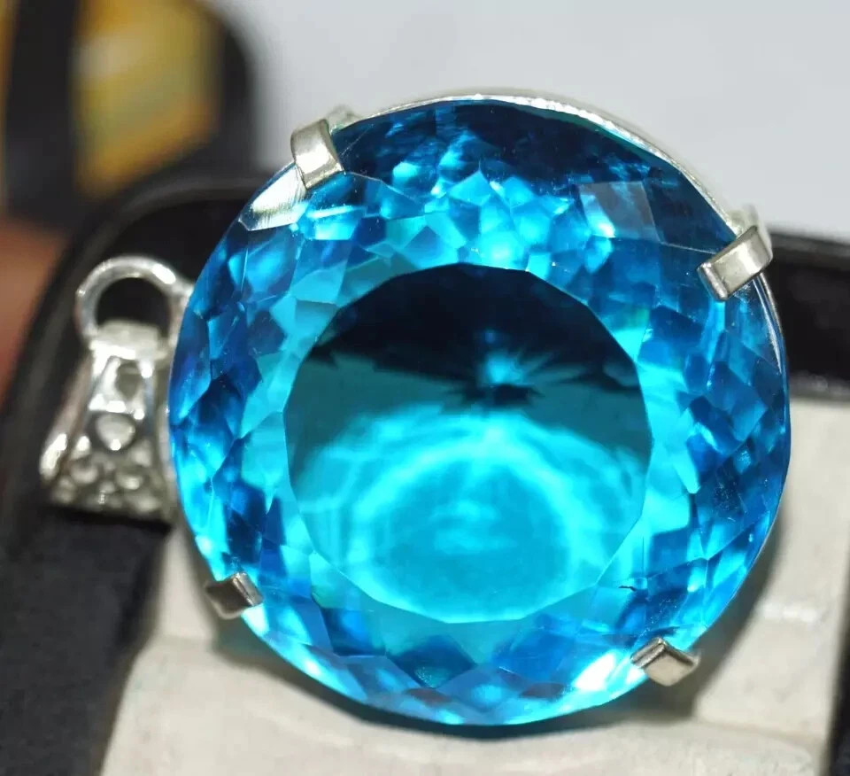 80 CT+ Flawless Blue Aquamarine Pendant 925 Sterling Silver Plated Jewelry