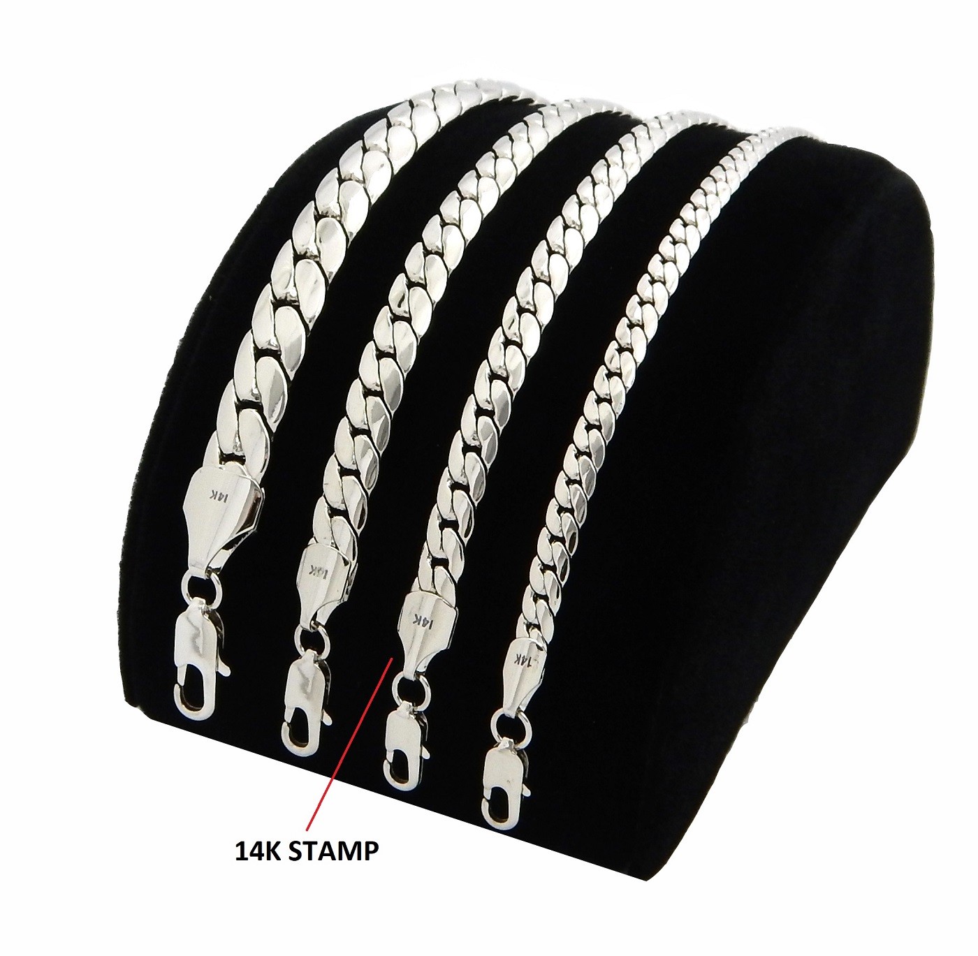 Men’s Miami Cuban link Chain 5mm to 10mm 20″ 24″ 30″ 14K White Gold Plated