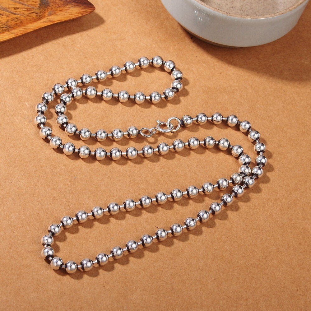 Real 925 Sterling Silver Necklace 2.5mm 3mm 4mm 5mm Bead Link Chain 17.7″-31.5″L