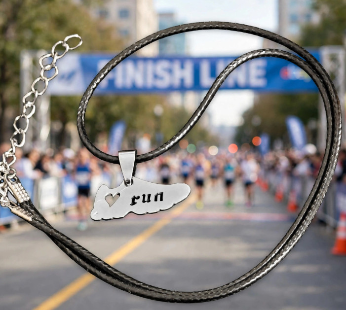 Stainless Steel Running Shoe Pendant Adjustable Waxed Cord Necklace 45-50cm