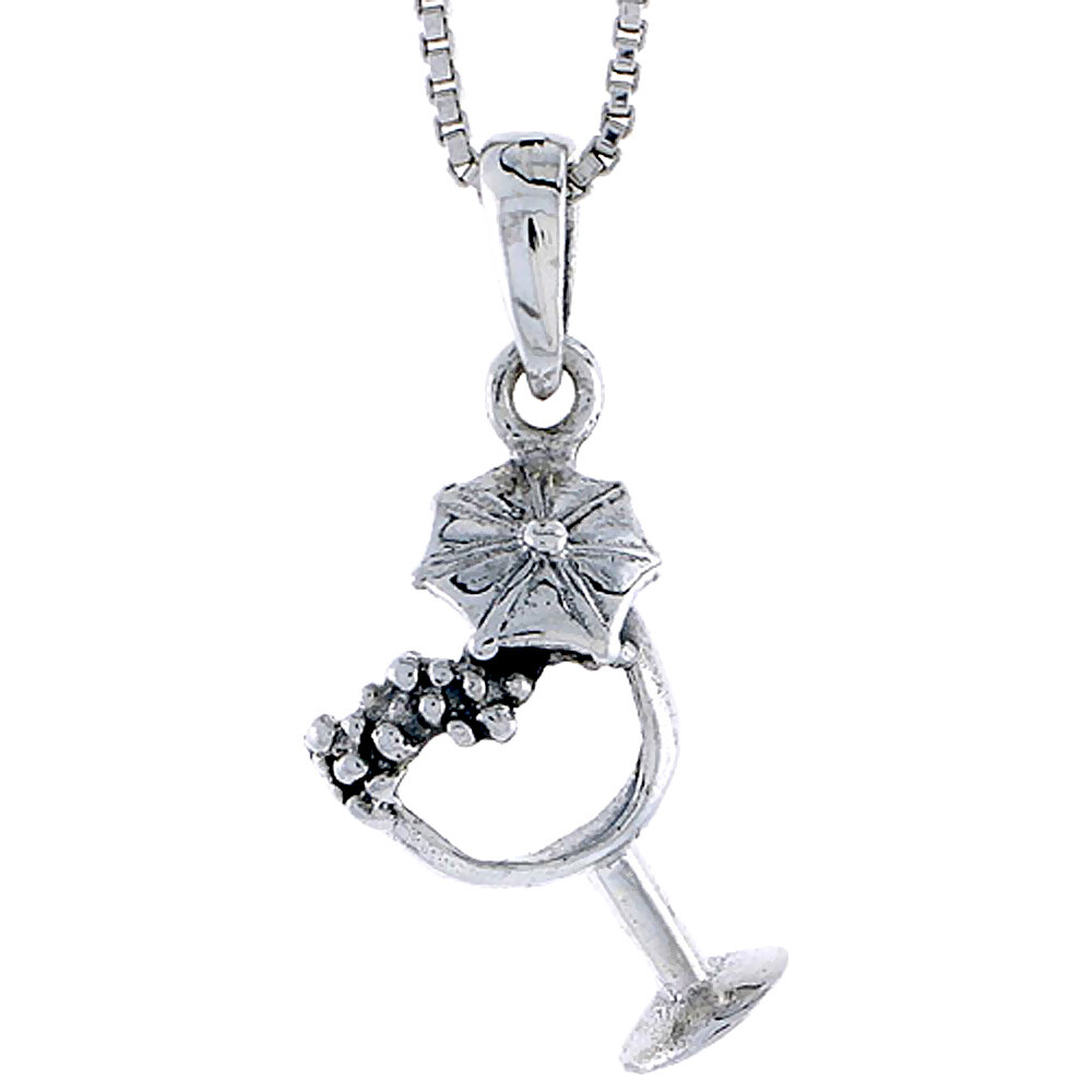 Sterling Silver Margarita Glass Pendant / Charm, Italian Box Chain