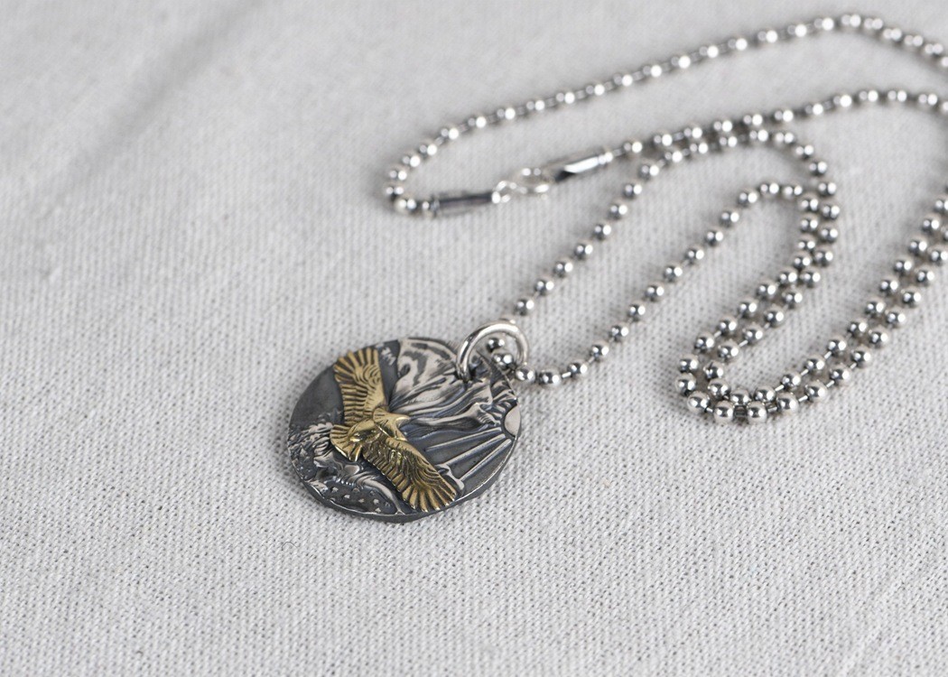 American Eagle Liberty Coin Pendant Men US Great Seal Charm 925 Sterling Silver