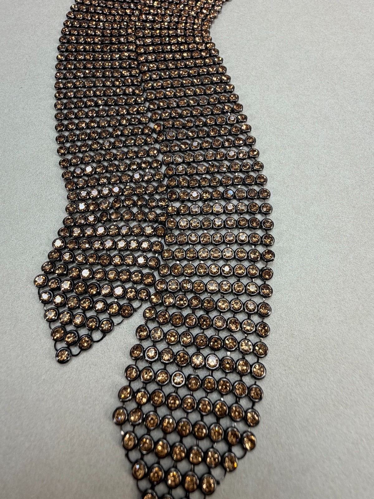 ZARA NWOT Bronze Crystal Rhinestone Necktie Statement Necklace Runway Glam
