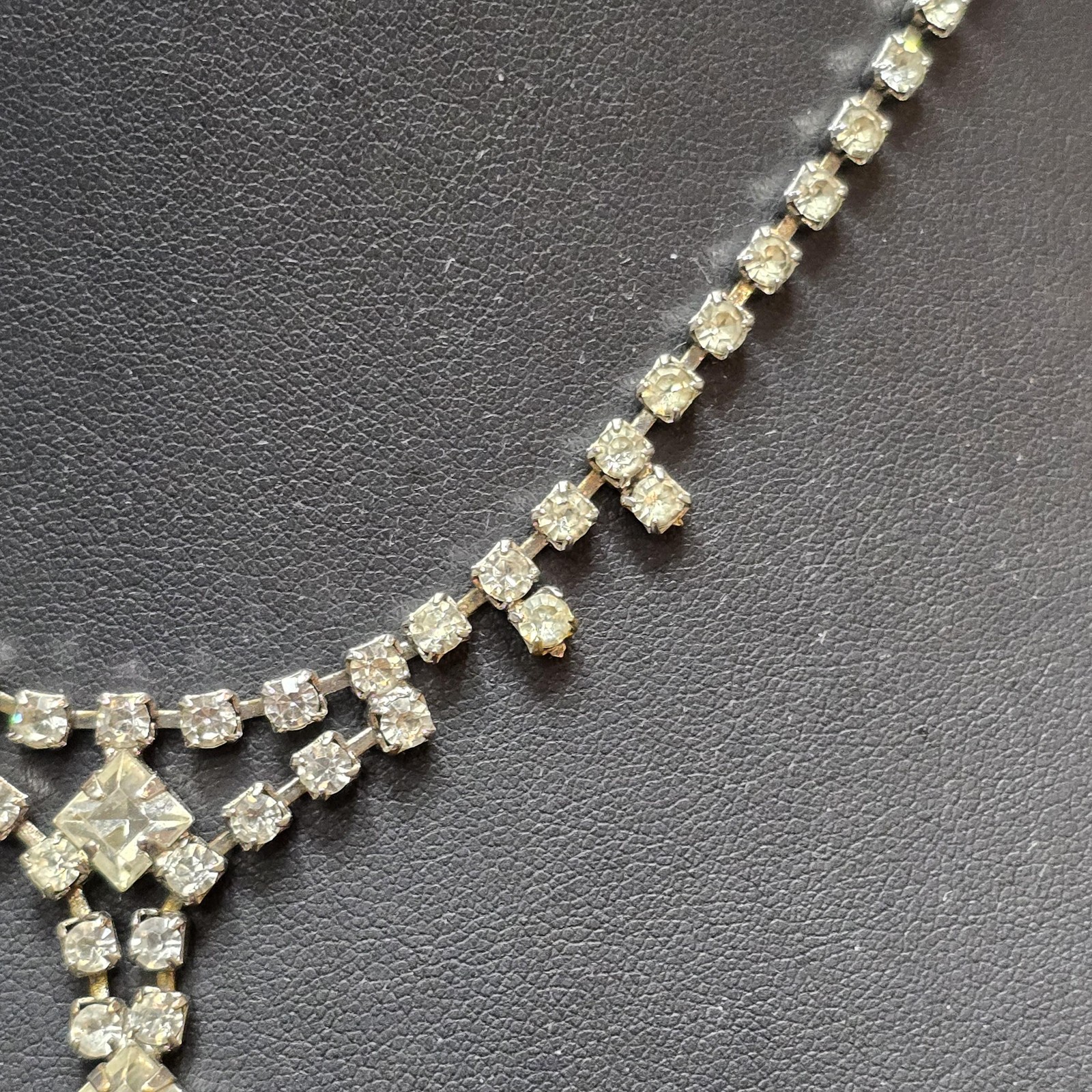 Clear Rhinestone Tennis Necklace Womens Y-Drop Square Pendant Crystal Elegant