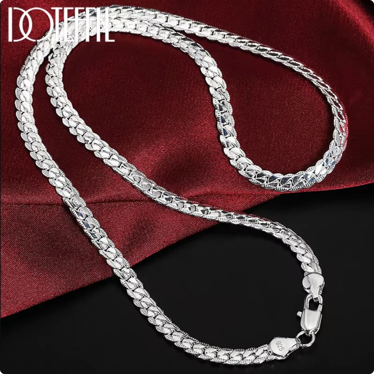 DOTEFFIL 925 Sterling Silver 8/16/18/20/22/24 Inch 6mm Side Chain Necklace Brace